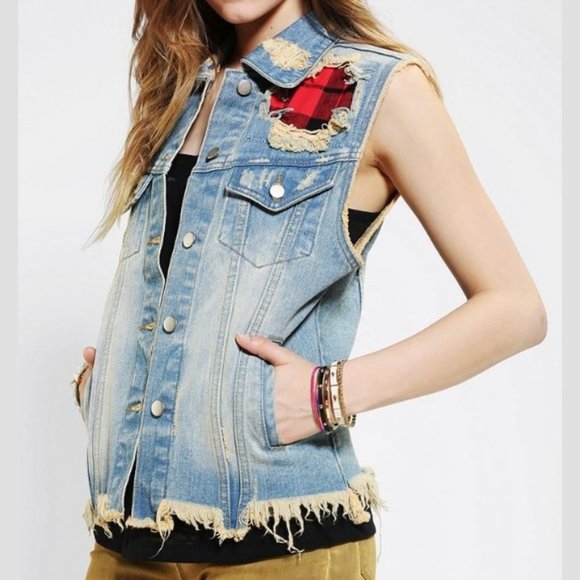 UNIF x Urban outfitters Denim Plaid Vest Medium - Picture 1 of 8